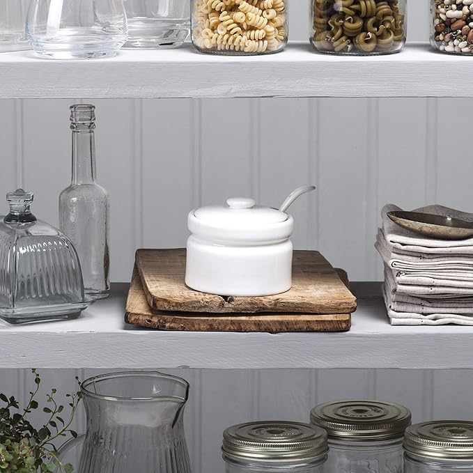 WM Bartleet & Sons 1750 T259 Traditional Porcelain Sugar/Jam/Mustard Pot with Lid & Spoon 10cm – White