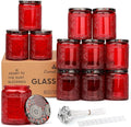 LumaCraft Luxury Embossed Glass Candle Jars for Making Candles - 12 Pack Empty Candle Containers with Airtight Metal Lids, 20 Wicks & 20 Stickers, Colored Glass Jars for Gifts & Decor-8OZ/Red