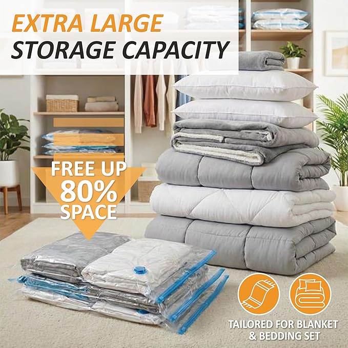 Cozy Essential Vacuum Storage Bags, 80% Compression Vacuum Seal Space Saver Plastic Packaging Bags for Clothes, Blankets, Pillow, Bedding, Comforters, Sealer Clothing Storage,10 Jumbo