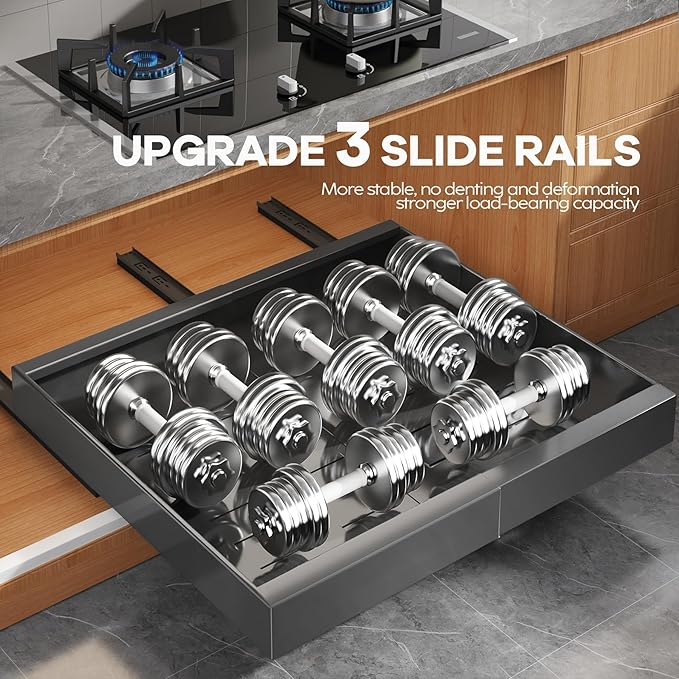 2 Pack Expandable (15.1"-26.3") Pull Out Cabinet Organizer 21" Deep With Raising Pad for Framed Cabinets,Upgrade 3 Slide Rails Slide Out Drawers,No Drill Roll Out Shelves Adhesive,Black
