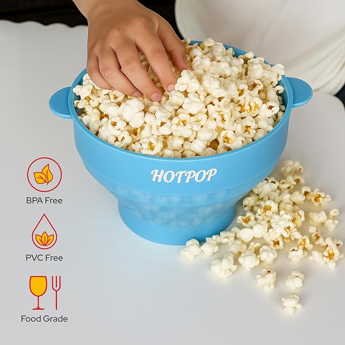 The Original Hotpop Microwave Popcorn Popper, Silicone Popcorn Maker, Collapsible Bowl BPA-Free and Dishwasher Safe- 20 Colors Available (Transparent Fresh Mint)