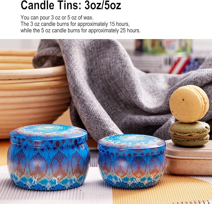 Arxinor Empty 3 oz Candle Tins Candle Jars 28 Pcs 28 Patterns, Candle Making Kits, with Wicks, Wick Holders & Stickers