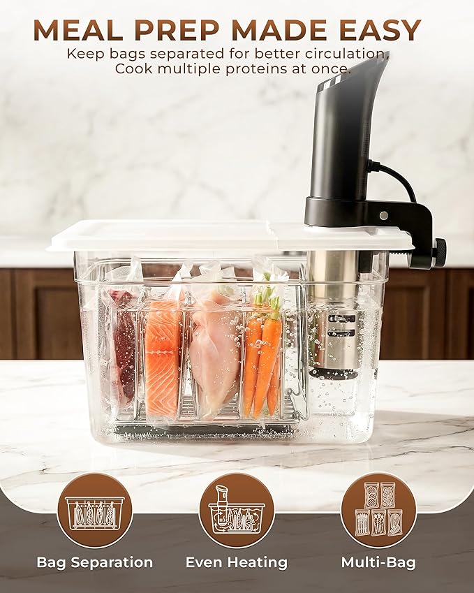 EVERIE 12 Quart Sous Vide Container with Collapsible Hinged Lid + Wobble-Free Stainless Steel Rack Divider— NSF Approved Container, BPA-Free Lid, Compatible with Anova and Instant Pot