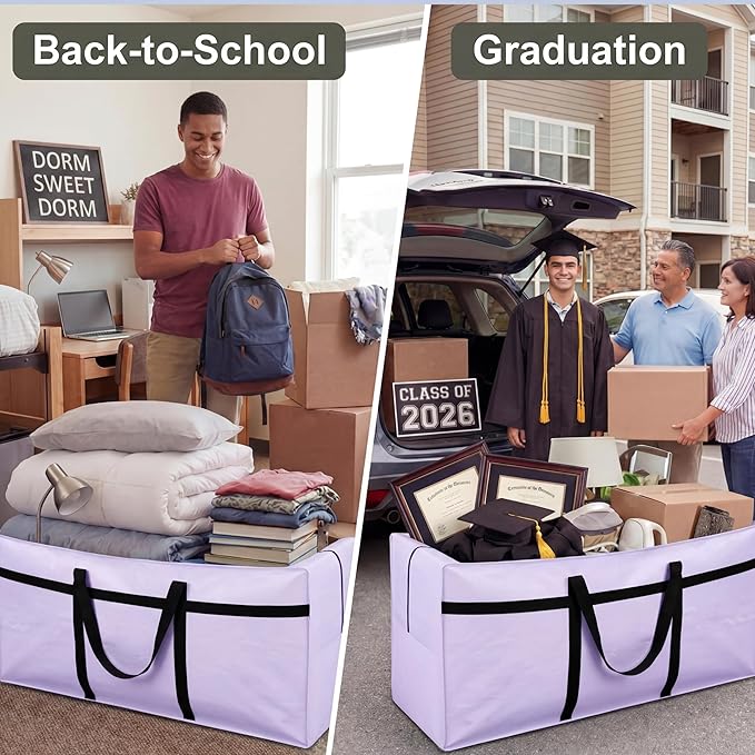 4 Pcs 66 Gallon Extra Large Moving Bags Heavy Duty Storage Bag with Strong Zipper Handle Foldable XXL Jumbo Storage Tote Packing Moving Box for College Dorm Travel Cloth Duffle (Jelly Purple)