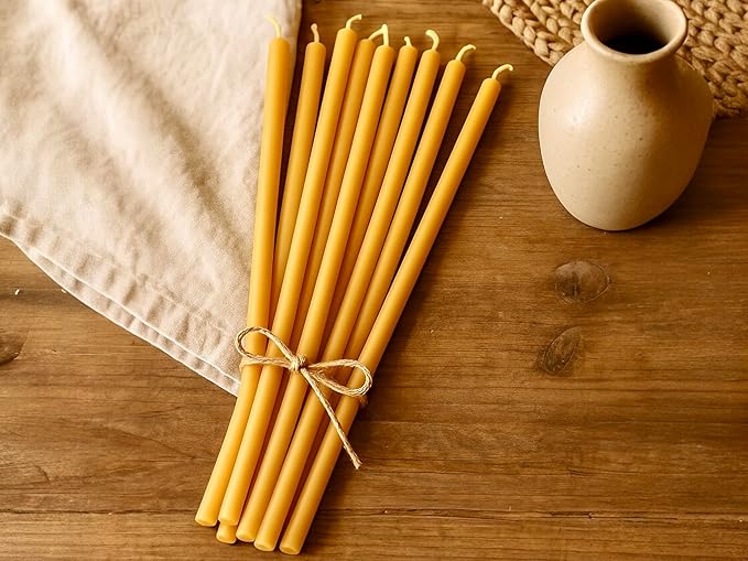 100 All Natural Décor 100% Pure Beeswax Taper Candles – Bulk, Tall (12 in), Unscented, Dripless, Smokeless, Slow Burning, Non Toxic, Honey Scent - for Home, Dinner, Cake, Church, Hanukkah, Christmas