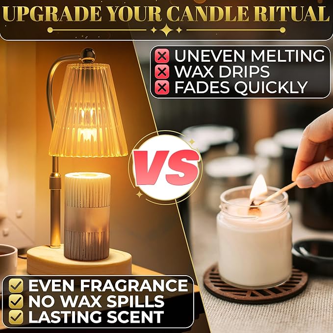 Adjustable Candle Lamp Warmer with Timer & Dimmer – Brightness Flameless Lamp Candle Warmer for Jar Candles – Elegant Housewarming Gifts for Women, Mothers Day Gifts for Mom, and Presents for New Home