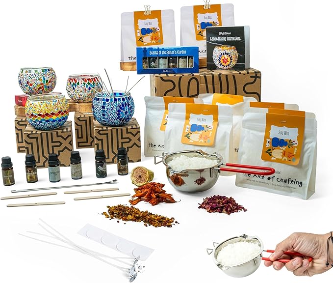 Candle Making Kit with Turkish Mosaic Holder – DIY Glass Candle Holder Craft Kit with Colorful Mosaic Tiles & All Natural Soy Wax – Handmade Arts & Crafts Complete Gift for Adults & Beginners (4)