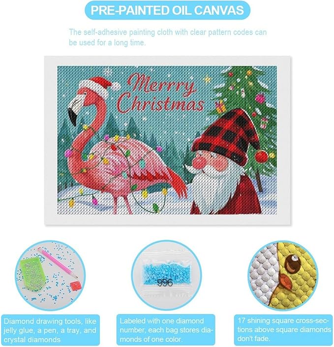 AIVKIEJK Diamond Painting Kits for Adults - Festive Flamingo Christmas Santa Hat Painting DIY 5D Full Drill Diamond Dots Paintings with Diamonds Gem Art and Crafts Home Decor 8"x12"