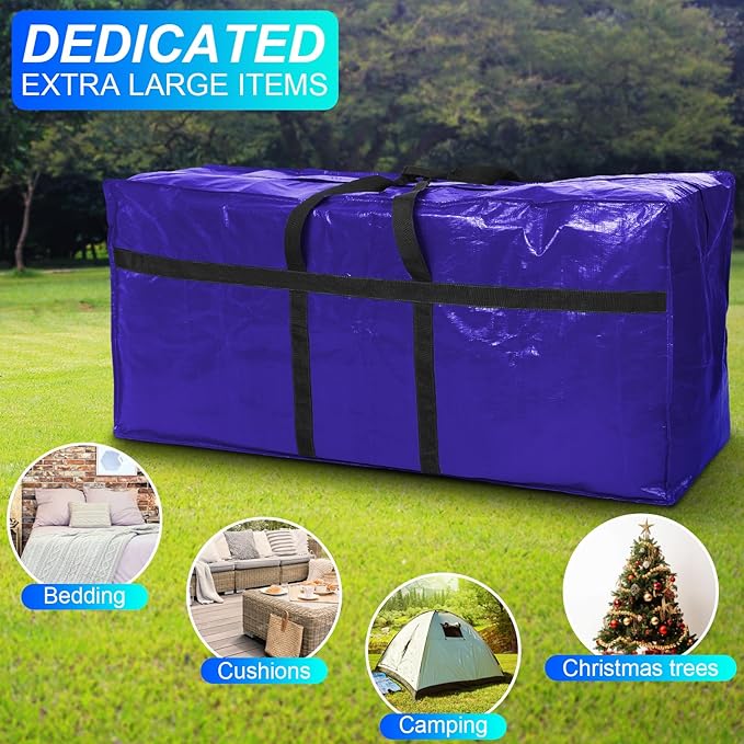4 Pcs 66 Gallon Extra Large Moving Bags Heavy Duty Storage Bag with Strong Zipper Handle Foldable XXL Jumbo Storage Tote Packing Moving Box for College Dorm Travel Cloth Duffle (Navy Blue)