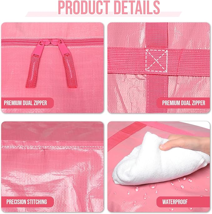 Extra Large Moving Bags Heavy Duty 2 Pack – Bubblegum Pink, 45x21x15 Inches Storage Bags for Moving, Packing, Traveling, and Organizing