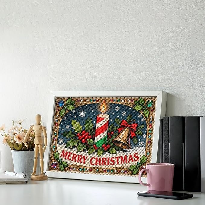 AIVKIEJK Diamond Painting Kits for Adults - Merry Christmas Candle & Holly Accents Painting DIY 5D Full Drill Diamond Dots Paintings with Diamonds Gem Art and Crafts Home Decor 8"x12"