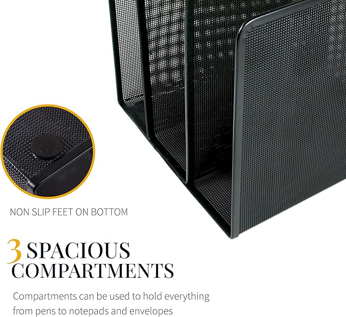 Artistic Contemporary Mesh Metal Desktop File Sorter for Neat and Organized Surfaces in Office, School, and Home, Black