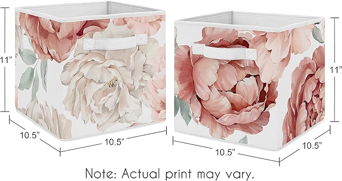 Sweet Jojo Designs Blush Pink Boho Shabby Chic Floral Girl Collapsible Fabric Storage Cubes Foldable Bins Organizer Boxes for Kids Baby Children Toys Set of 2 Off White Bohemian Vintage Flower Elegant