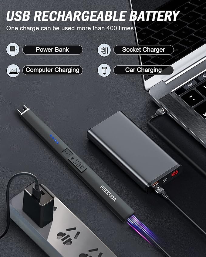 FUKKUDA Electric Candle Lighter with Gift Box - USB Rechargeable Windproof & Flameless Plasma Arc Lighter for Candles, Bohemia Box Obsidian Black
