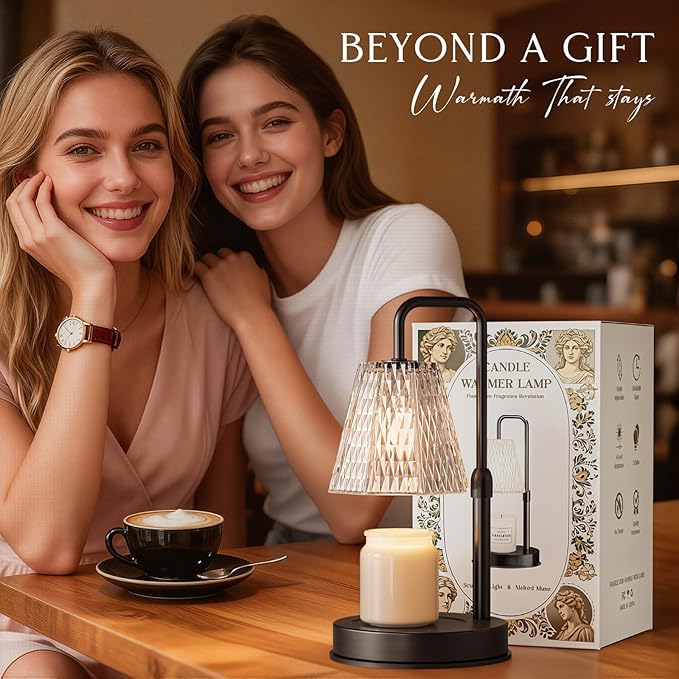 GVY Candle Warmer Lamp with Timer – Dimmable Wax Warmer for Vintage Room Decor, Height Adjustable Candle Lamp for Mom, Birthday Gifts for Women,House Warming Gifts for New Home Decor with 2 Bulbs