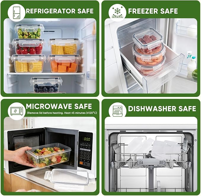 24-Piece PVC-Free BPA-Free Food-Grade Plastic Kitchen Set (12 Containers + 12 Lids), Leakproof Airtight Reusable Meal Prep & Food Storage Containers, Microwave and Dishwasher Safe