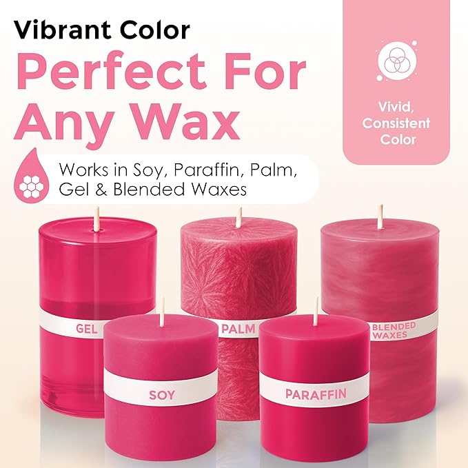 Pink Liquid Candle Dye (1 oz) - Made in the USA - Safe and Easy to Use - Pure and Simple Ingredients - Candle Making Supplies for Soy, Paraffin, Palm or Gel Wax - 10 Vibrant Colors to Choose from