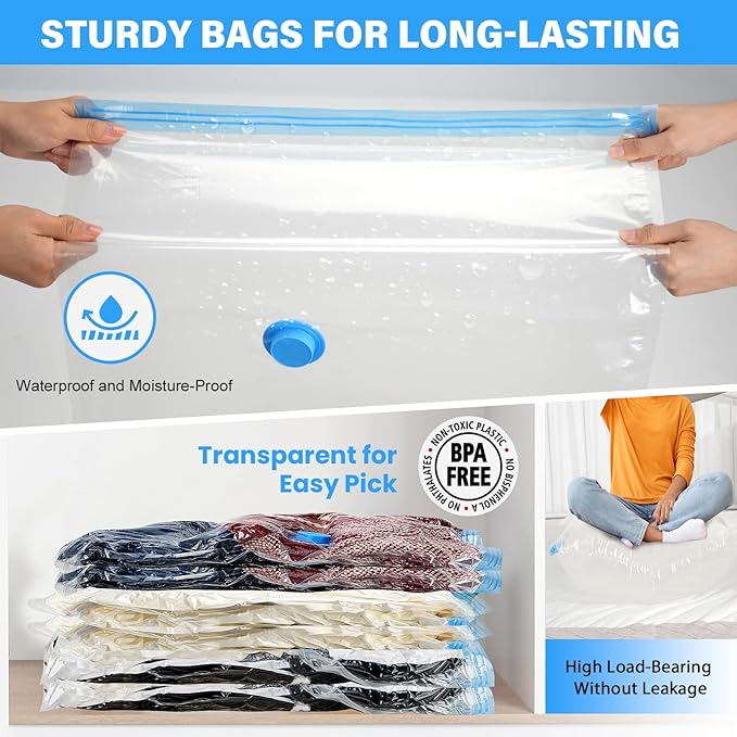 6Pack Thickened Space Saver Vacuum Storage Bags Jumbo for Clothes with Hand Pump, Vacuum Sealed Bags for Clothing, Comforters and Blankets
