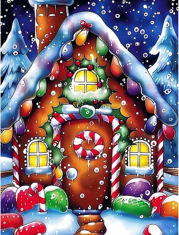 Skyboda Christmas Diamond Art Kits for Adults Beginners, Christmas Candy House Diamond Painting Kits for Adults,5D Full Drill DIY Diamond Dot Gem Art Kit Wall Home Decor Arts Craft 12x16 inch