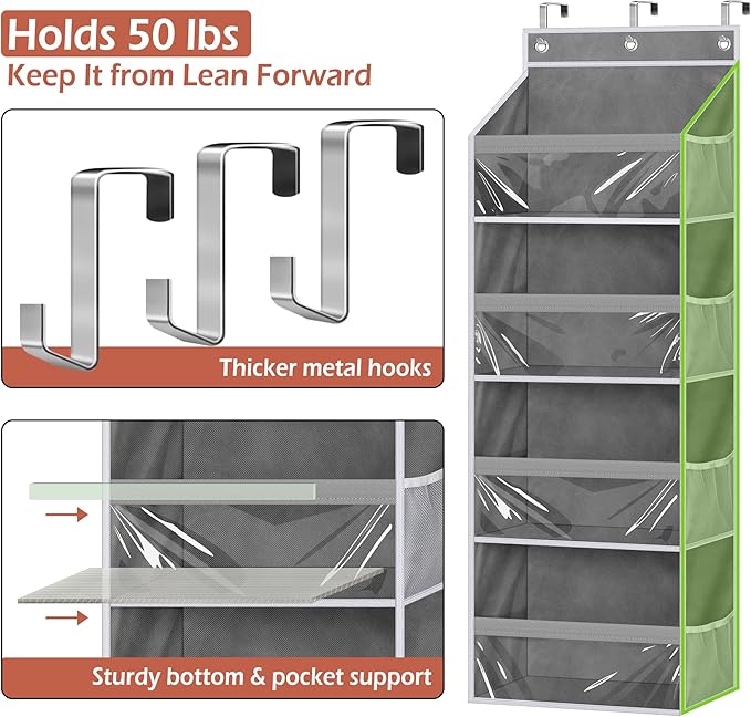 MISSLO Over the Door Storage Organizer with 4 Large Pockets 8 Side Pockets Baby Hanging Closet Door Organizer Heavy Duty Pantry Organizer for Bathroom, Bedroom, Nursery, RV, Camper