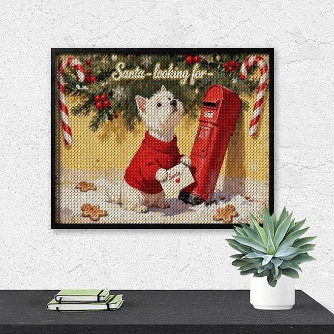 Diamond Painting Kits for Adults - Cute Scottish Terrier Christmas Westie Dog Holding Santa Letter Painting DIY 5D Full Drill Diamond Dots Paintings with Diamonds Gem Art And Crafts Home Decor 16"x20"