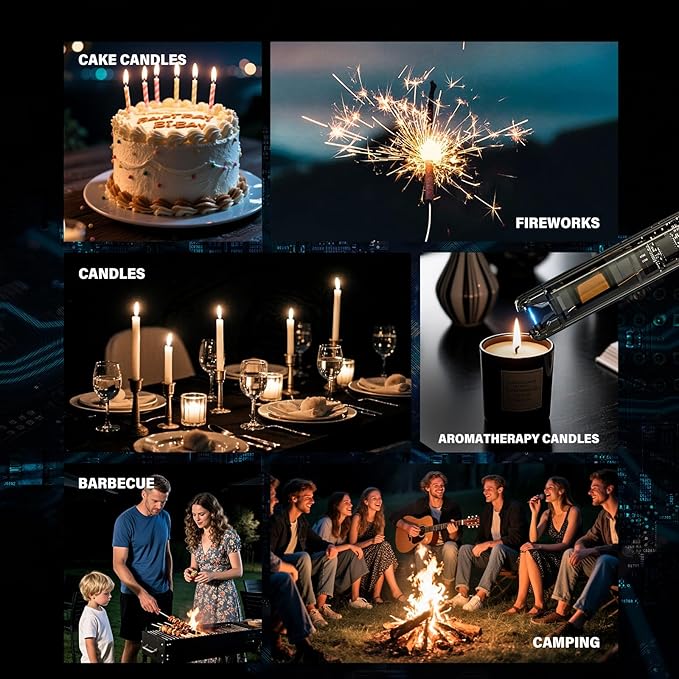 KTEBO 2 Pack Electric Candle Lighters - 7.4 inch Long USB Rechargeable Plasma Arc Lighter with Safety Lock, Windproof Lighter for Candles, Grill, Camping - See-Through Tech Design, Stocking Stuffers