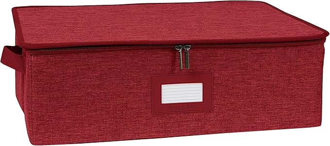 Covermates Keepsakes Zip-Top Storage Box Set, 3 Pack Heavy Duty Polyester Organizer Bins, Stackable Design, ID Window, Reinforced Handles, Closet Home Storage, Red Heather