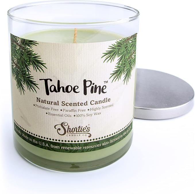 Tahoe Pine Scented Natural Soy Candle, Essential Fragrance Oils, 100% Soy, Phthalate & Paraben Free, Clean Burning, 9 Oz.