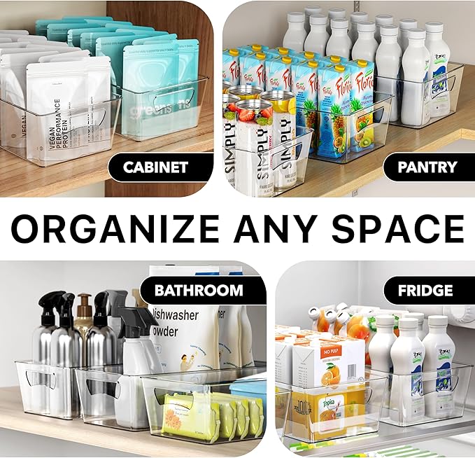 Simple Houseware 4 Pcs Pantry Clear Bin Storage Organizer, 14" x 7" x 3.75"