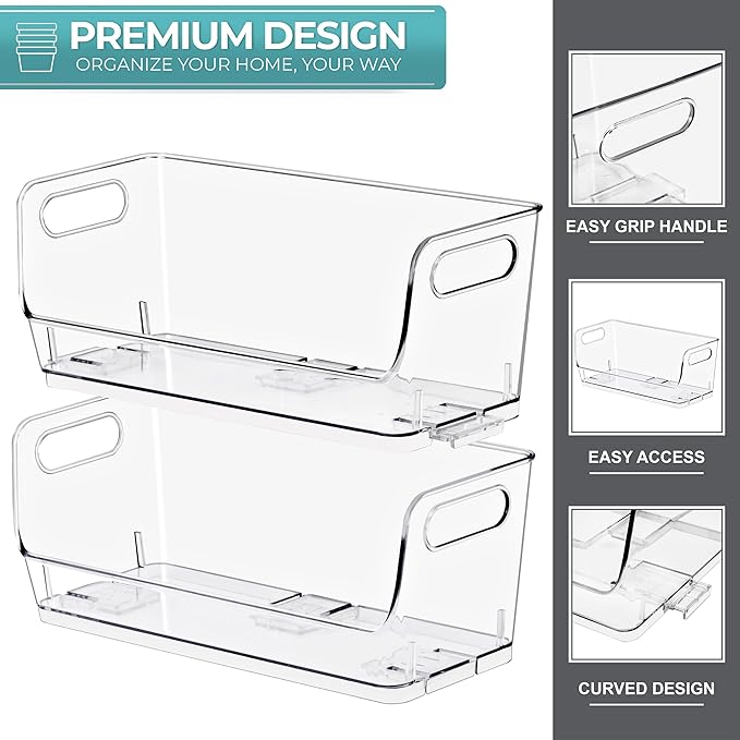 Sorbus Stackable Storage Bins Open Front, Clear Stackable Storage Bins, Pantry Bins for Storage and Organization, Acrylic Stackable Bins for Kitchen, Clear Pantry Organizer Bins (Small Narrow 8 Pack)