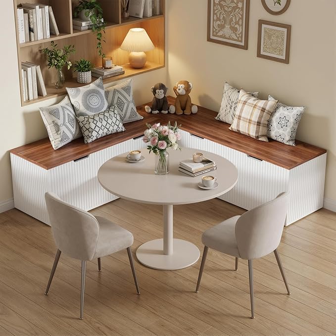 L-Shape Bench with Cushion,Backless Wood Kitchen Breakfast Corner Bench with Hidden Storage,Corner Dining Bench for Entryway,Dining Nook, Kitchen,Cloakroom (Brown)