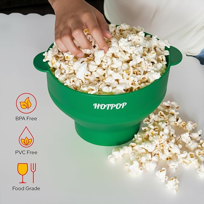 The Original Hotpop Microwave Popcorn Popper, Silicone Popcorn Maker, Collapsible Bowl BPA-Free and Dishwasher Safe- 20 Colors Available (Olive Green)