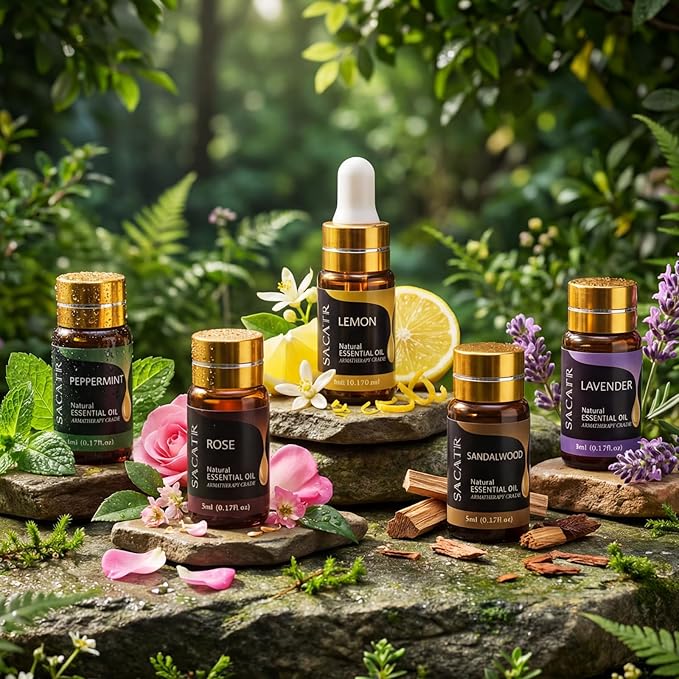 SACATR 50 Pcs Natural Essential Oil Set -Essential Oils Gift Set for Diffuser, Home Care, DIY Candle and Soap Making(50 * 5ML)
