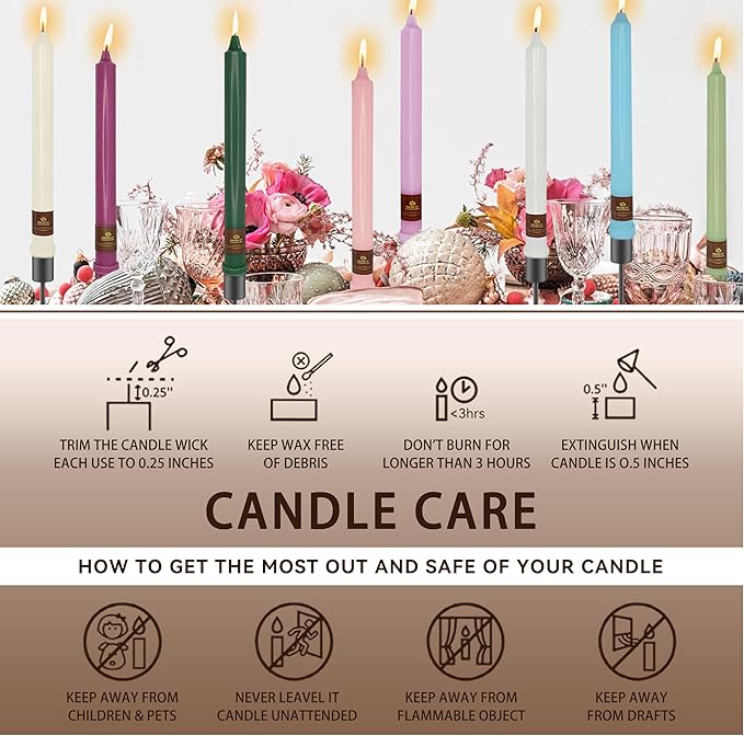 Brown Taper Candle 10 Inch Long Candlesticks Unscented Dripless Tapered Candle Set for Fall Decorations Home Wedding Party Dinner Candles, 4 Pack