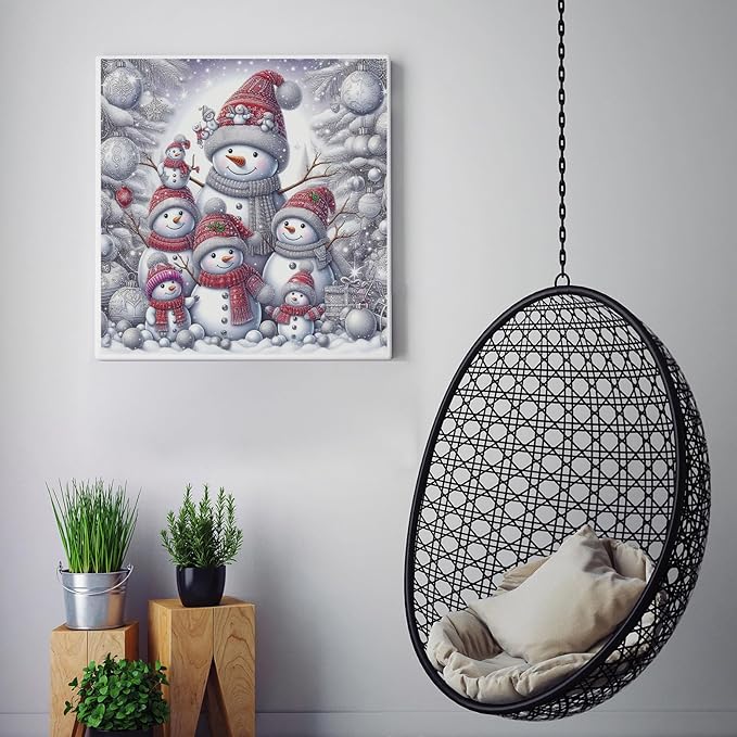 CZYWJMEI Christmas 5D Diamond Painting Kits for Adults Beginners,DIY Winter Family Snowman Diamond Art Kits,Full Round Drill Diamond Dot Gem Art Kits,Home Wall Decor 13.7x13.7nch