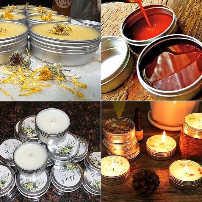 200ml Aluminum Tin Jar, Refillable Makeup Container 200g Gold Screw-up Lid Small Round Cans 7oz for Cosmetics, Lip Balm, Cream, Toner, Eyeshadow, Candle, Tea, Beads, Nails, 4 Pack Travel Tins