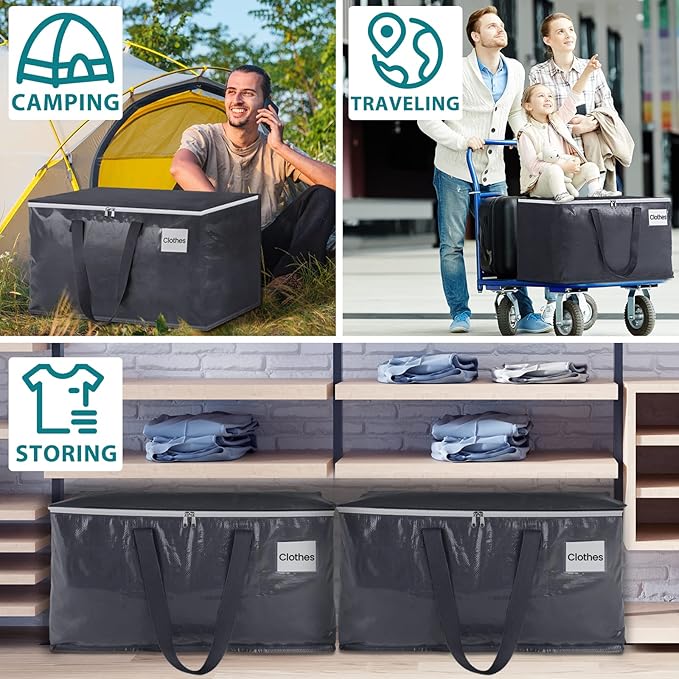 Fabspace Moving Bags Heavy Duty with Strong Zippers and Handles Collapsible Moving Supplies, Storage Totes for Packing & Moving Storing 93L 10Pack