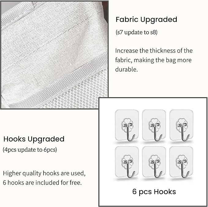 Kanrichu Wall Hanging Organizer Bag, 2-Pack Linen Storage Baskets with Pockets, WallHanging Storage Basket for Bedroom, Kitchen, Office, RV Camper (White-2pcs)