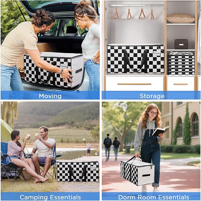 Extra Large Moving Bags Heavy Duty Storage Bags with Zipper Handles, BETU 12 Pack Clothes Storage Totes Bins Packing Moving Boxes, Moving Supplies for College Dorm Essentials, Space Saving,White Plaid