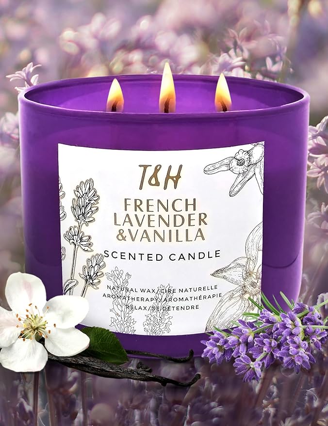 Lavender Vanilla 3-Wick Soy Candle | 80 Hour Burn | 15.8 oz Aromatherapy Scented Candle for Home | Calming Floral Scent | Gift Ready