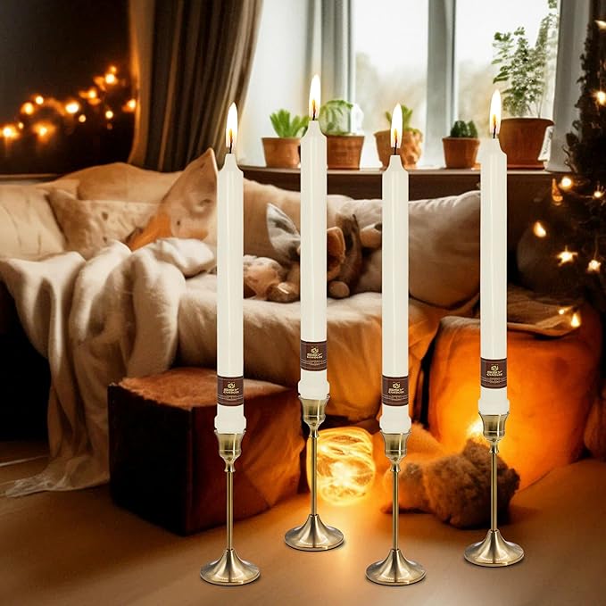 Ivory Candlesticks 10 Inch Handmade Dripless Taper Candles Unscented Colored Candle Set, Pack of 4 - Up to 8 Hours Burn