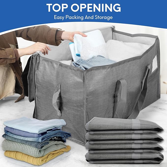 2-Pack Extra-Large Heavy-Duty Storage Totes with Reinforced Handles, Durable Zippers & Waterproof Material — Perfect for Space-Saving, Moving, Shipping and Travel (Grey)