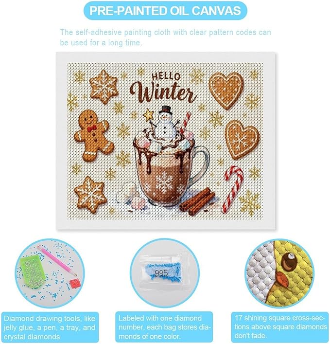 Diamond Painting Kits for Adults - Hello Winter Ice Cream & Gingerbread Snowflakes & Candles Painting DIY 5D Full Drill Diamond Dots Paintings with Diamonds Gem Art And Crafts Home Decor 16"x20"
