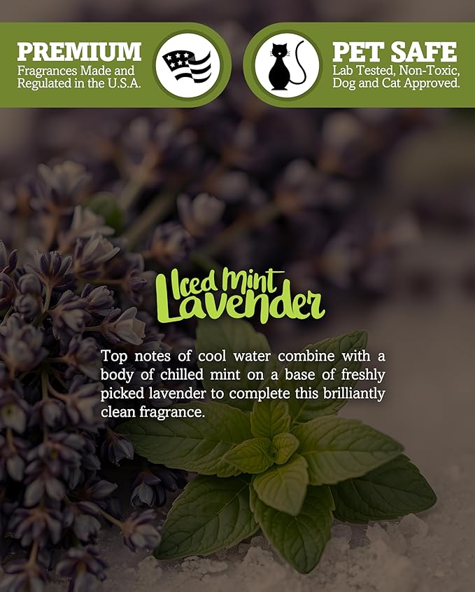 Iced Mint Lavender Scented Natural Soy Candle, Essential Fragrance Oils, 100% Soy, Phthalate & Paraben Free, Clean Burning, 9 Oz.