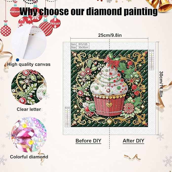 antor 5D Diamond Art Kits for Adults Christmas Cake, Special Shape Diamond Art Painting Kit, Crystal Rhinestones Diamond Painting for Home Wall Decoration, DIY Festive Holiday Art (12×12 inch)