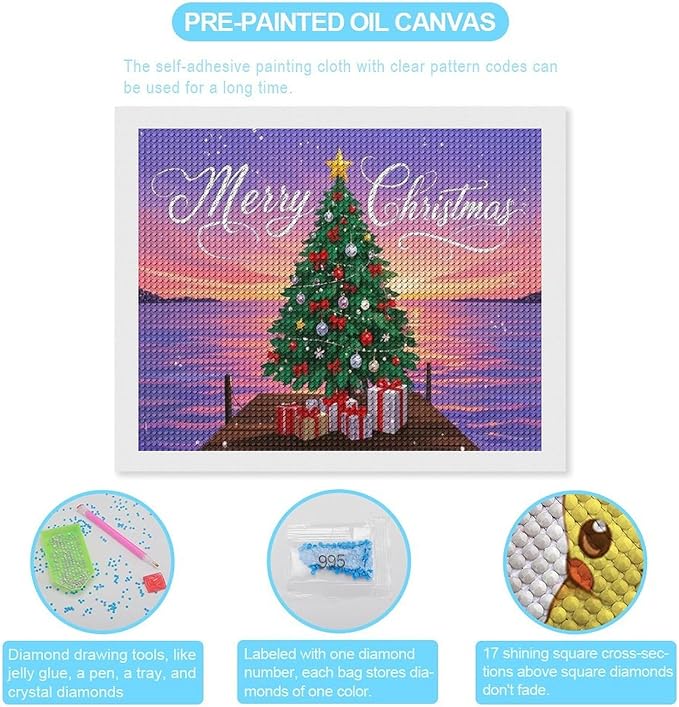 AIVKIEJK Diamond Painting Kits for Adults - Merry Christmas Coastal Winter Beach Painting DIY 5D Full Drill Diamond Dots Paintings with Diamonds Gem Art and Crafts Home Decor 16"x20"
