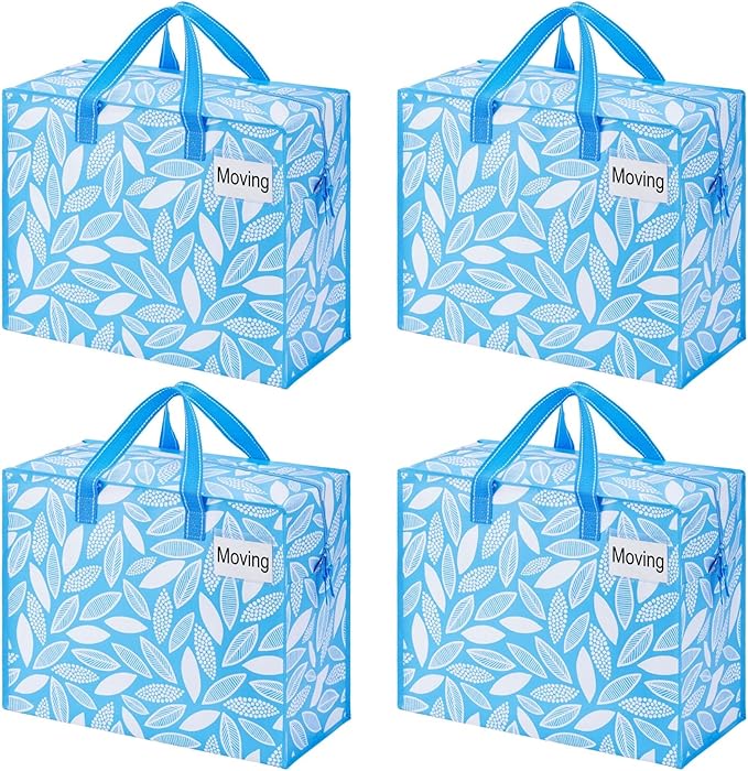 VENO 4 Pack Heavy Duty Moving Bags, Storage Bags, Packing Supplies, Top Zipper, Storage Totes for Camping, Clothes, Bedding, Comforters, Pillows (13 Gallon,Spring Breeze, 4 Pack)