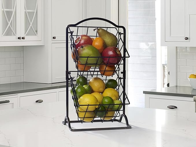 Gourmet Basics by Mikasa General Store 2-Tier Metal Countertop Fruit Storage Basket, Antique Black