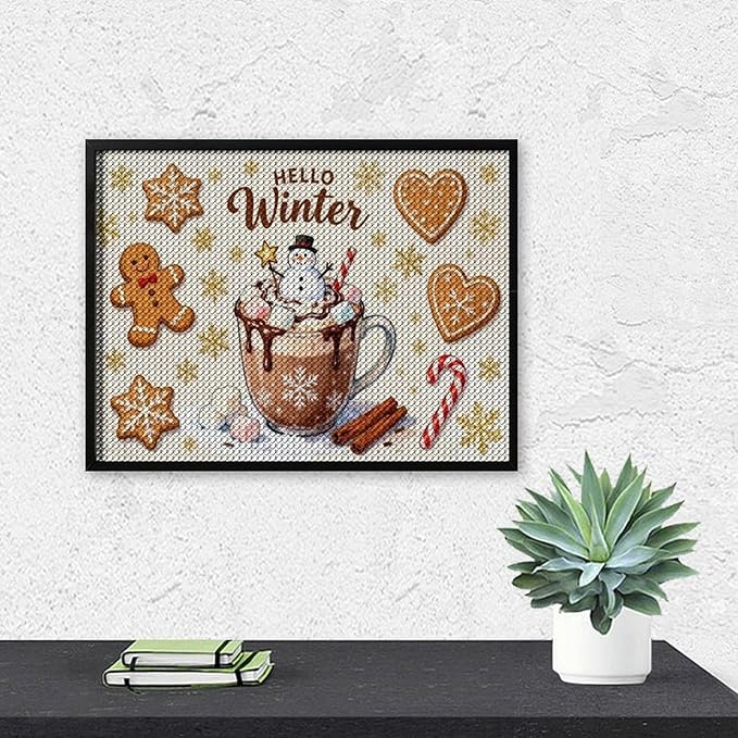 Diamond Painting Kits for Adults - Hello Winter Ice Cream & Gingerbread Snowflakes & Candles Painting DIY 5D Full Drill Diamond Dots Paintings with Diamonds Gem Art And Crafts Home Decor 12"x16"