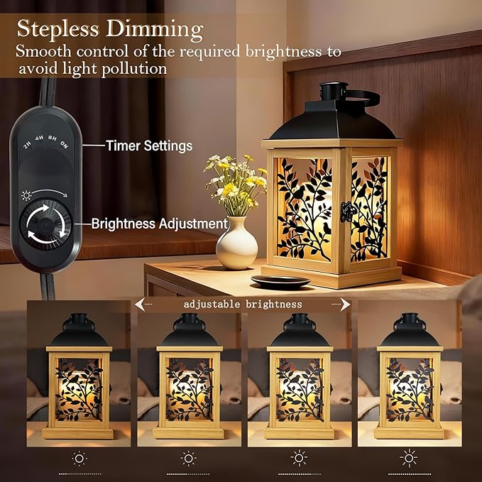 Candle Warmer Lamp, with Timer and 2 Bulbs Dimmer Farmhouse Lantern for Top-Down Adjustable Candle Warmer, Electric Lamp for Jar Candles, Auto Shut Off Home Decor Gift for Women (Handmade Wood)